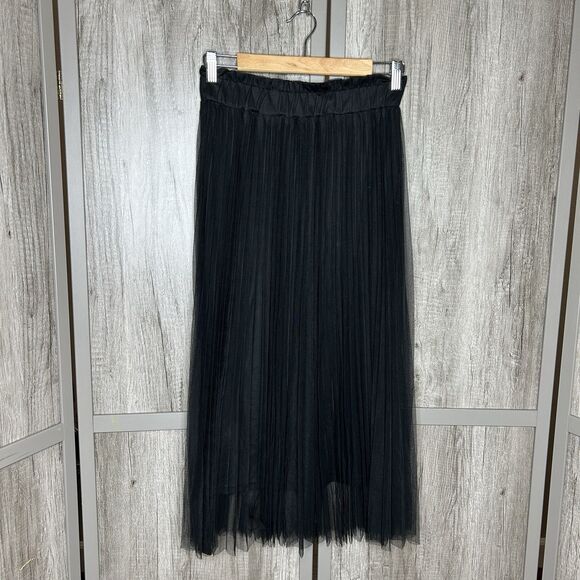 C’est Toi Tule Pleated Skirt Long Maxi Black Color Size S - Picture 1 of 5